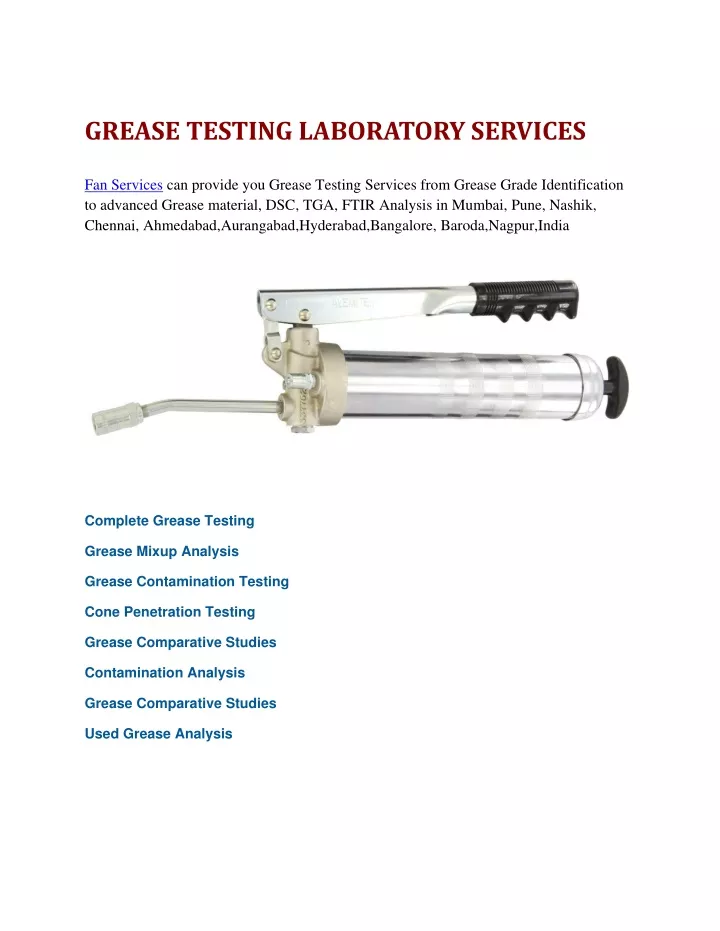 grease testing laboratory services