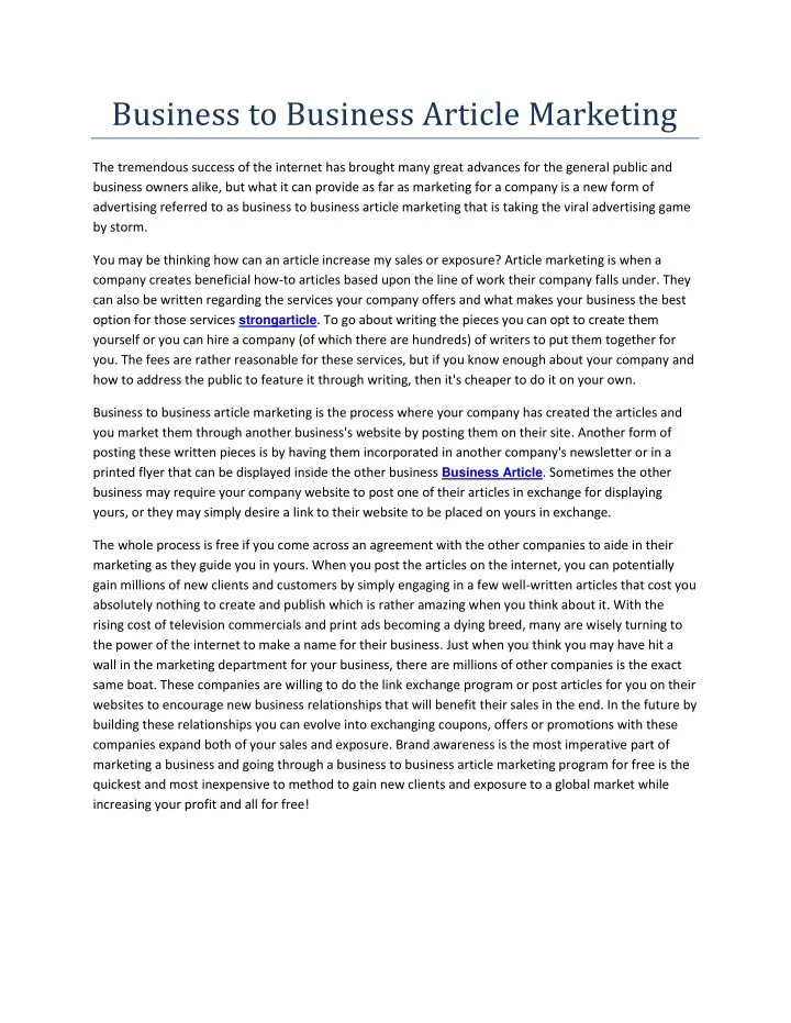 business to business article marketing