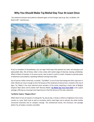 Why You Should Make Taj Mahal Day Tour At Least Once