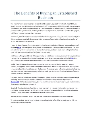the benefits of buying an established business