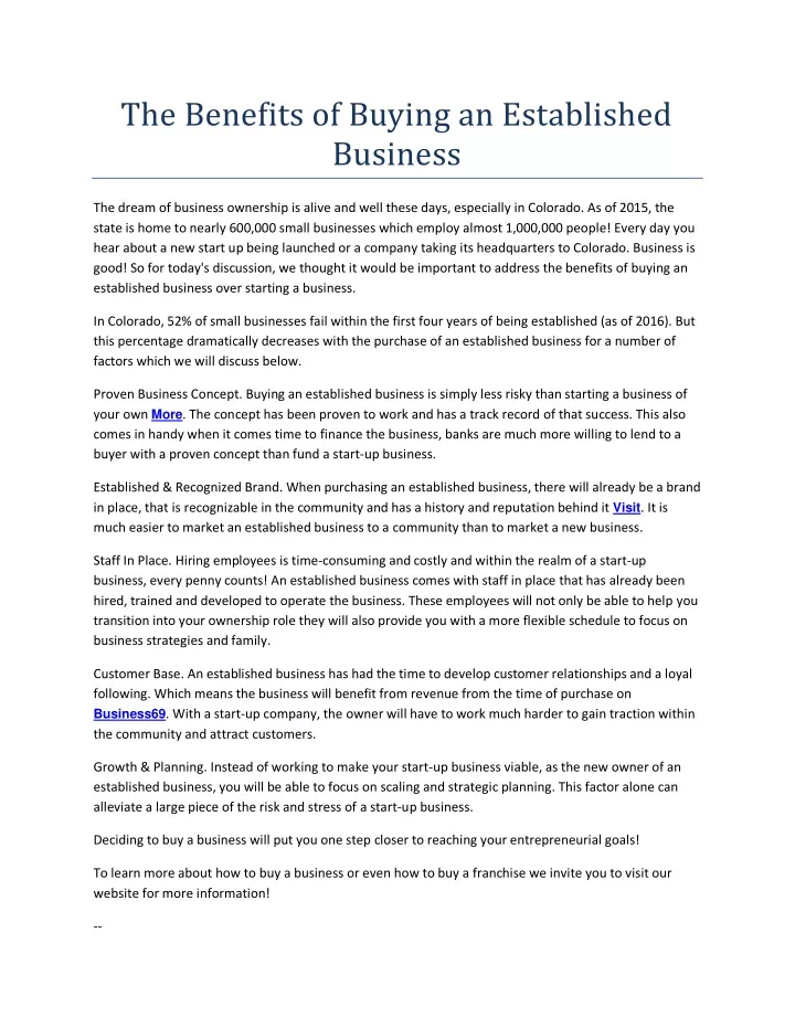 the benefits of buying an established business