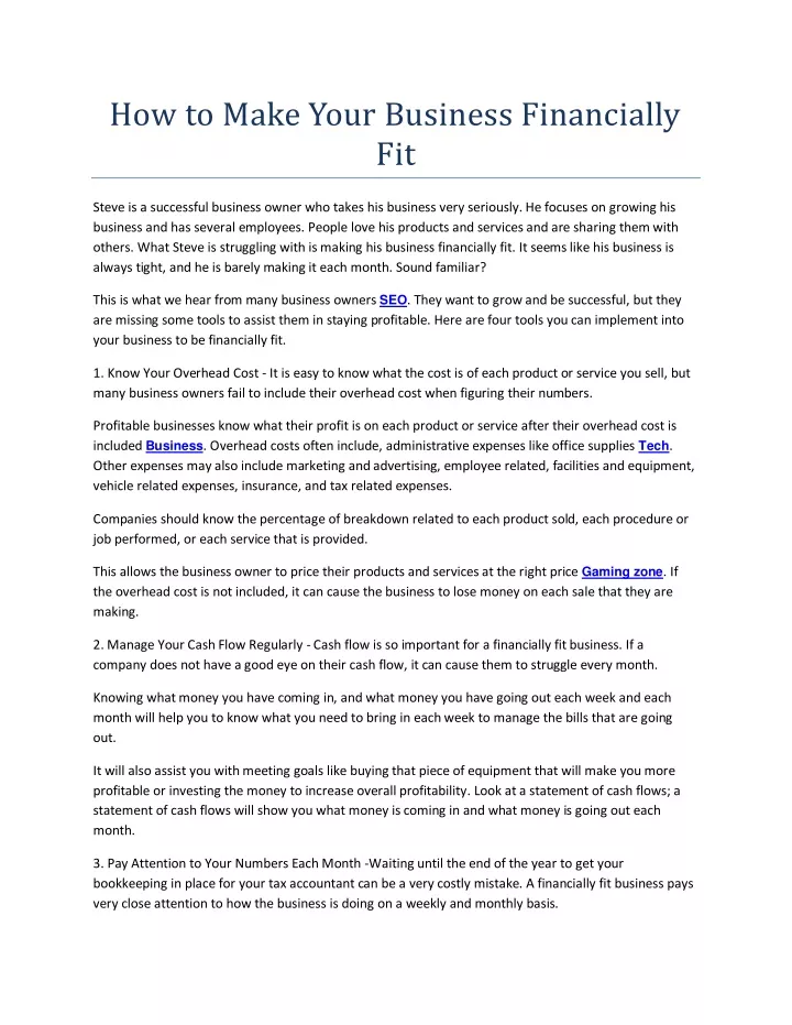 how to make your business financially fit