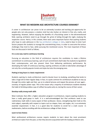 What Do Modern Age Architecture Courses Demands | Sushant University