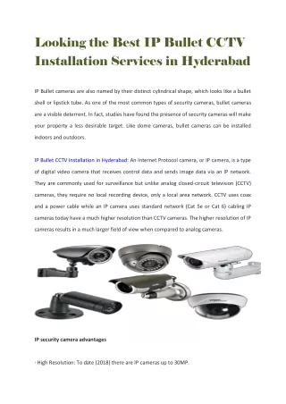 Looking the Best IP Bullet CCTV Installation Services in Hyderabad