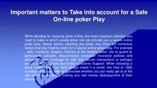 Important matters to Take into account for a Safe Poker online Play