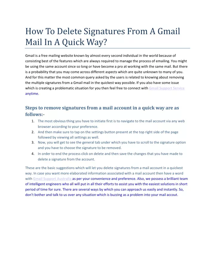 how to delete signatures from a gmail mail in a quick way