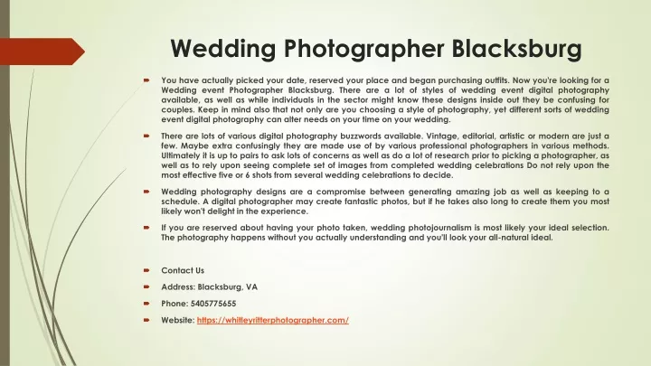 wedding photographer blacksburg