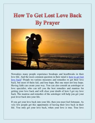 How To Get Lost Love Back By Prayer