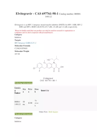 elvitegravir cas 697761 98 1 catalog number b0084