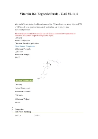 vitamin d2 ergocalciferol cas 50 14 6