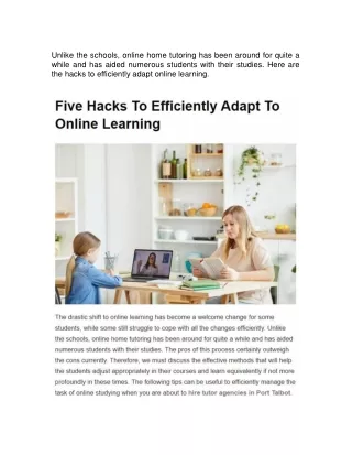 Five Hacks To Efficiently Adapt To Online Learning