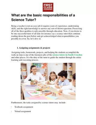 What are the basic responsibilities of a  Science Tutor?