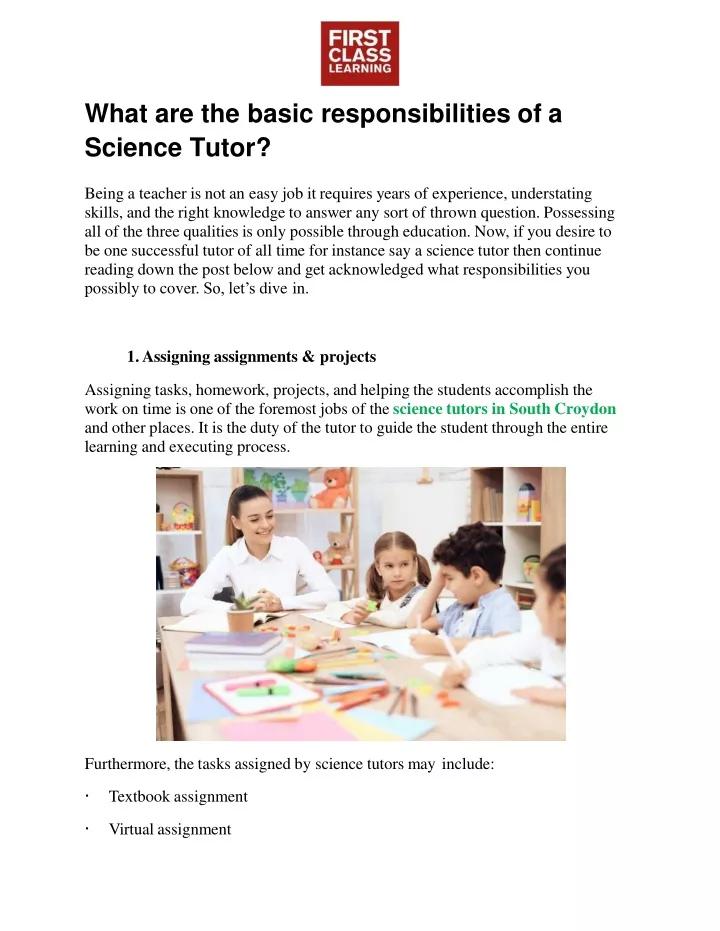 what are the basic responsibilities of a science tutor