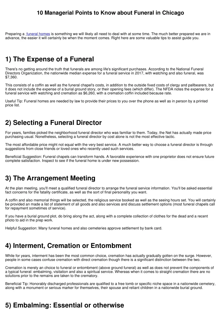 10 managerial points to know about funeral