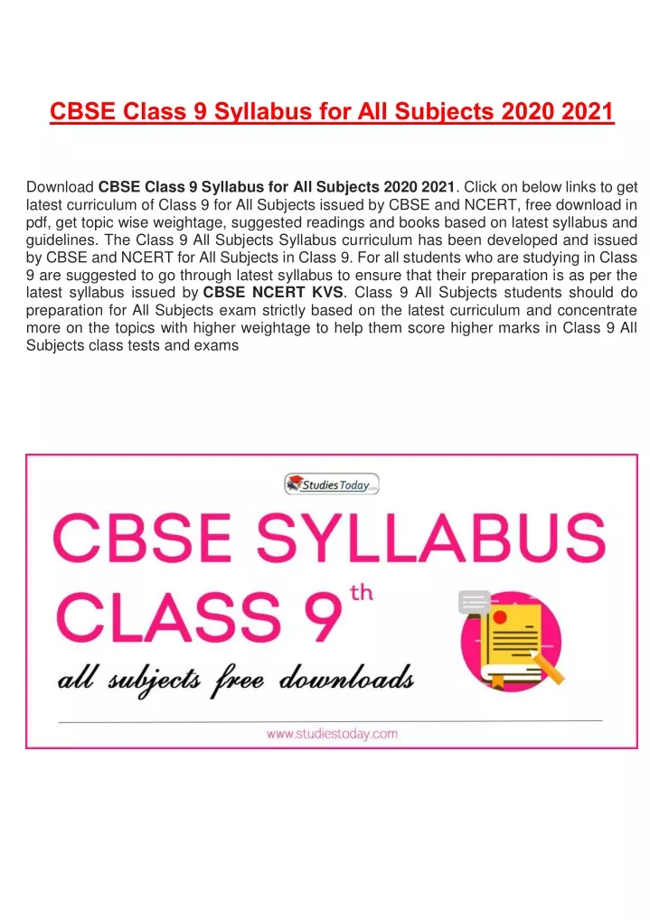 cbse class 9 syllabus for all subjects 2020 2021