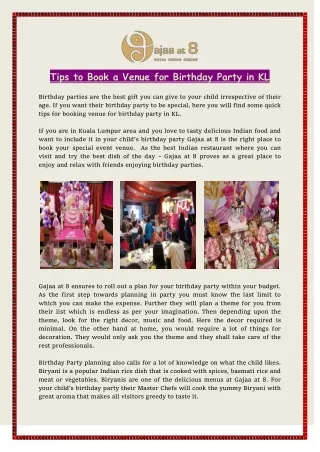 Tips to Book a Venue for Birthday Party in KL