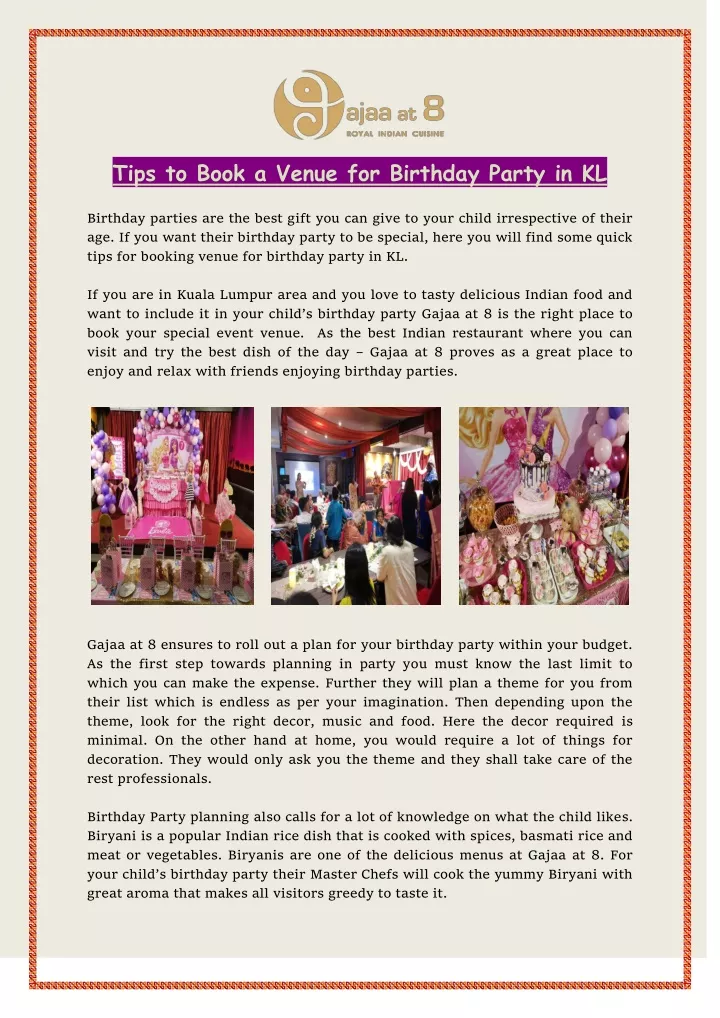tips to book a venue for birthday party in kl