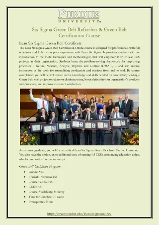 Six Sigma Green Belt Refresher & Green Belt Certification Course