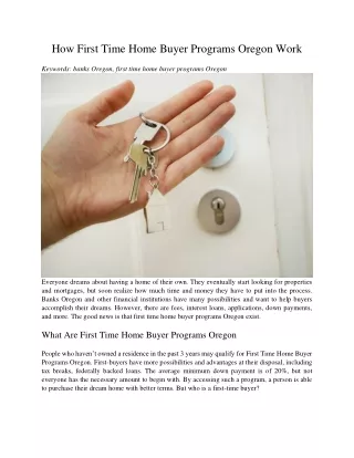 how first time home buyer programs oregon work