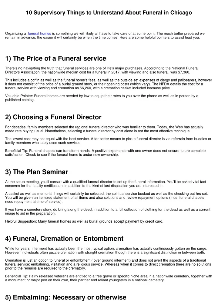 10 supervisory things to understand about funeral