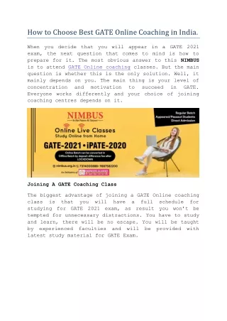 how to choose best gate online coaching in india