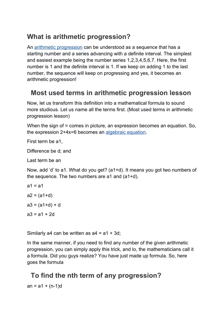 what is arithmetic progression