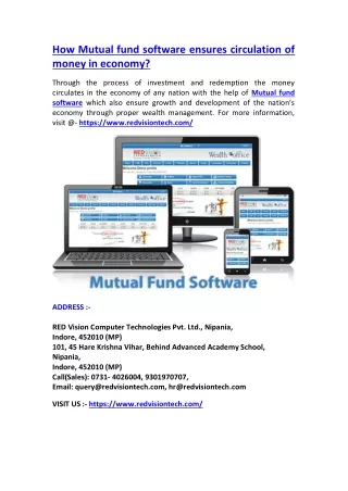 How Mutual fund software ensures circulation of money in economy?