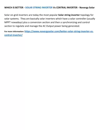 which is better solar string inverter vs central