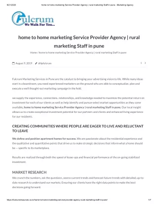 home to home marketing Service Provider Agency | rural marketing Staff in pune