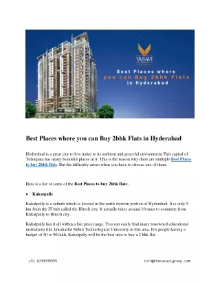 Best Places where you can Buy 2bhk Flats in Hyderabad