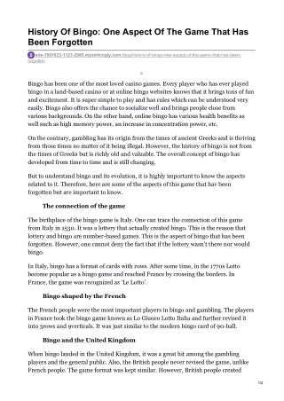 history of bingo one aspect of the game that