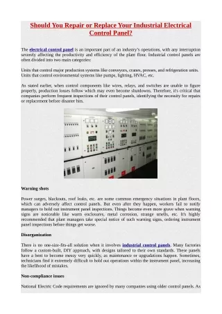 Should You Repair or Replace Your Industrial Electrical Control Panel?
