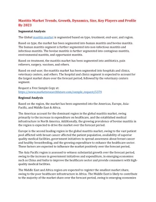 Mastitis Market Trends, Growth, Dynamics, Size, Key Players and Profile By 2023