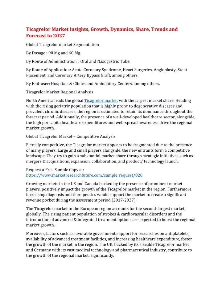 ticagrelor market insights growth dynamics share