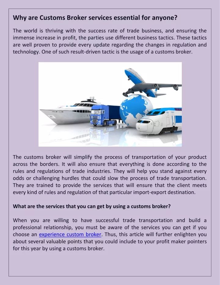 why are customs broker services essential