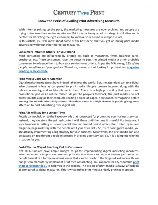 know the perks of availing print advertising