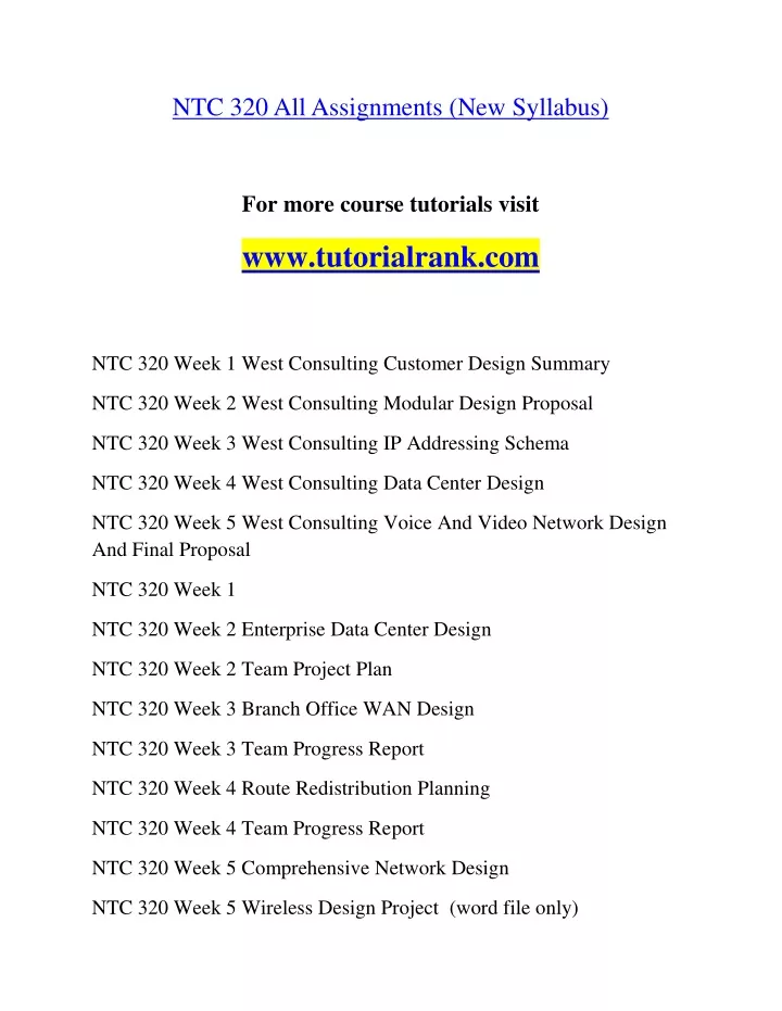 ntc 320 all assignments new syllabus