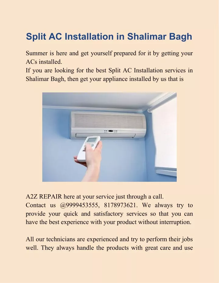 split ac installation in shalimar bagh