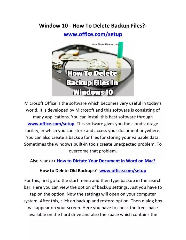 window 10 how to delete backup files www office