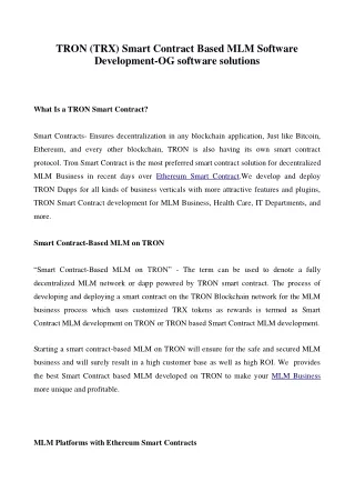tron trx smart contract based mlm software