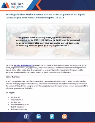 anti fog additives market revenue drivers growth