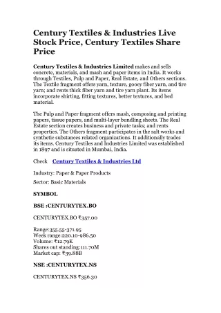 century textiles industries live stock price