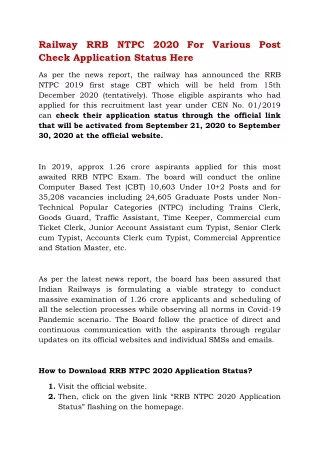 railway rrb ntpc 2020 for various post check