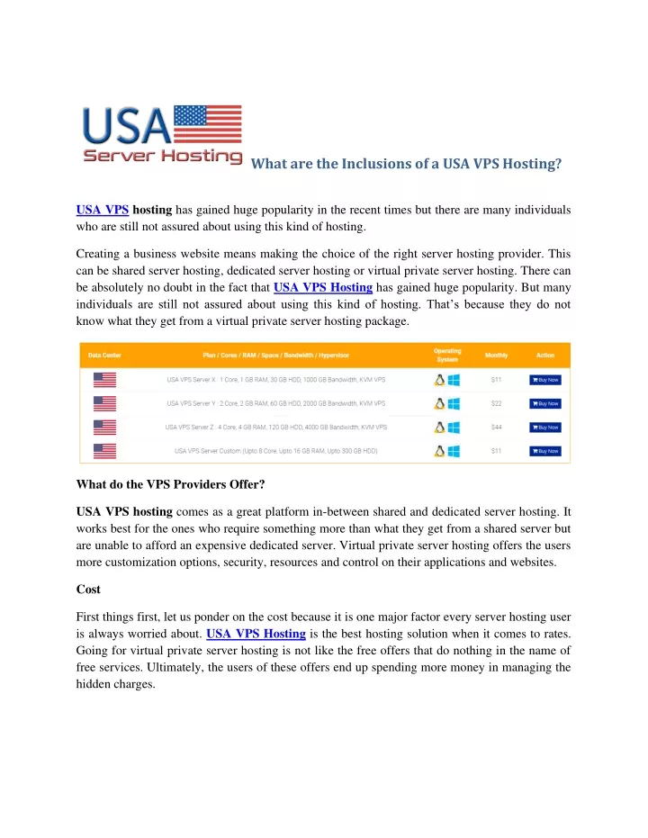 what are the inclusions of a usa vps hosting