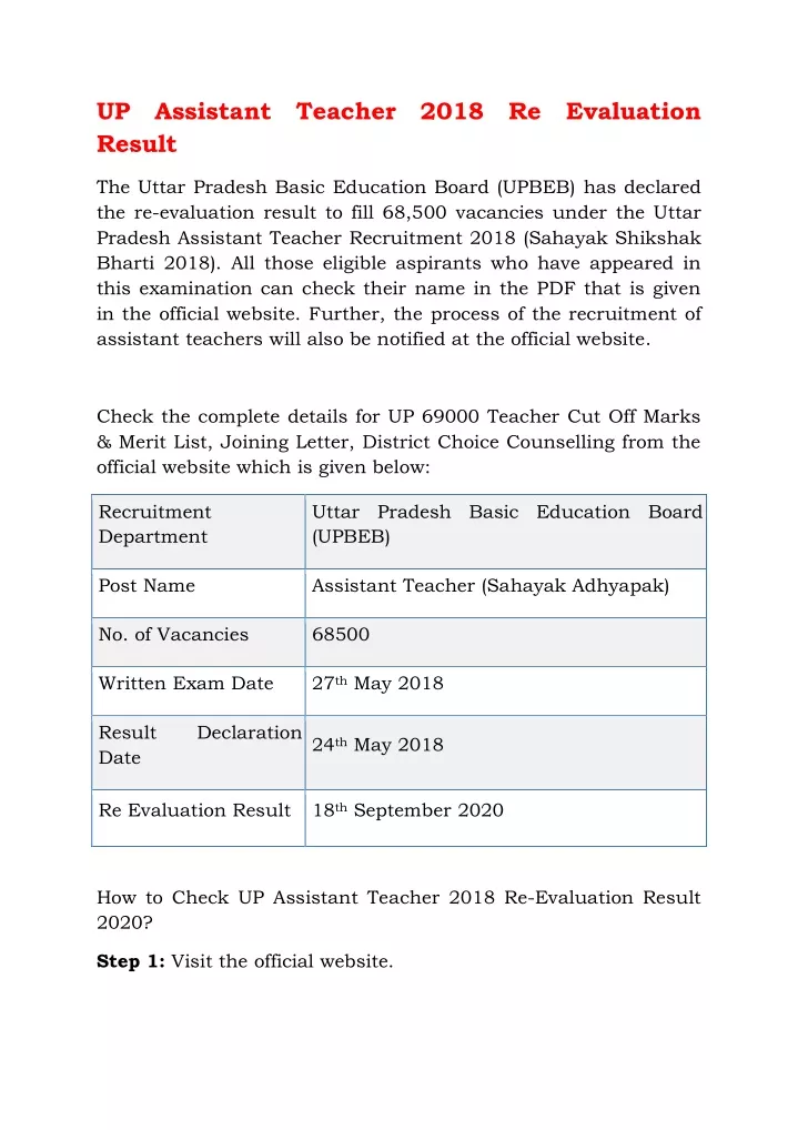 up assistant teacher 2018 re evaluation result