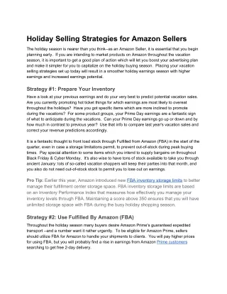 holiday selling strategies for amazon sellers