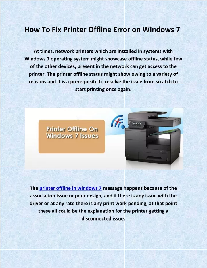 how to fix printer offline error on windows 7