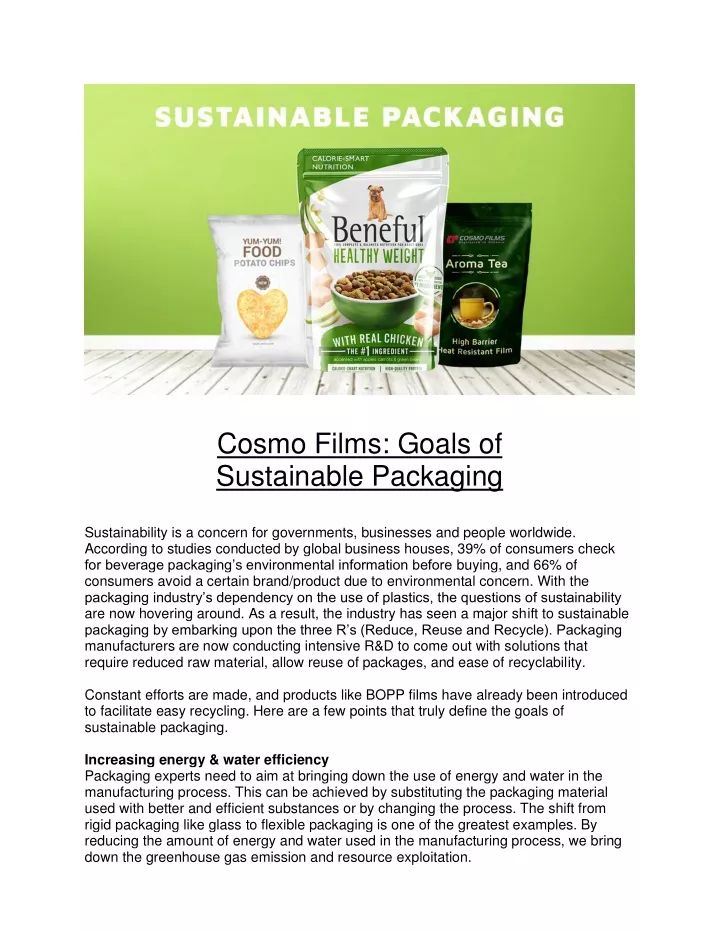 cosmo films goals of sustainable packaging