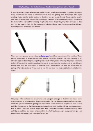 Why You Should Buy Shatter Pen And Wax Pen Cartridge From Lokree Vapes?