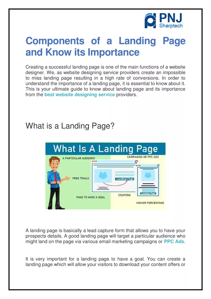 components of a landing page and know